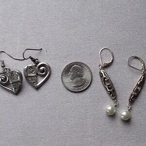 Lot of 2 Brighton earrings heart and pearl dangle